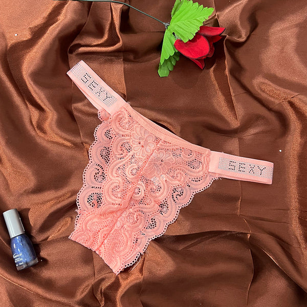 Glam Lace Rhinestone-Strap Thong - Sexy Panty For Aunty