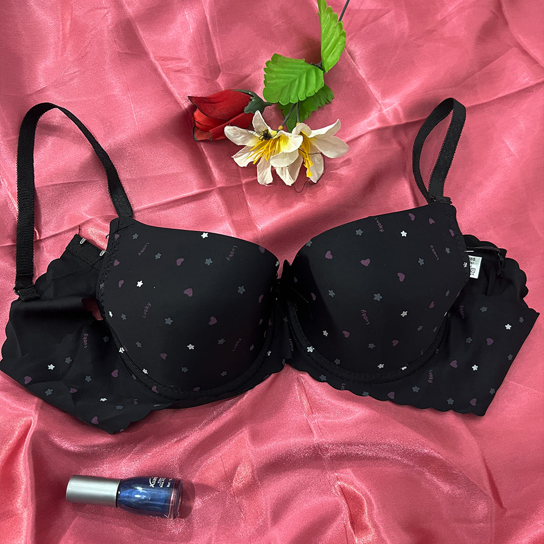 Elegant printed padded bra with a comfy band