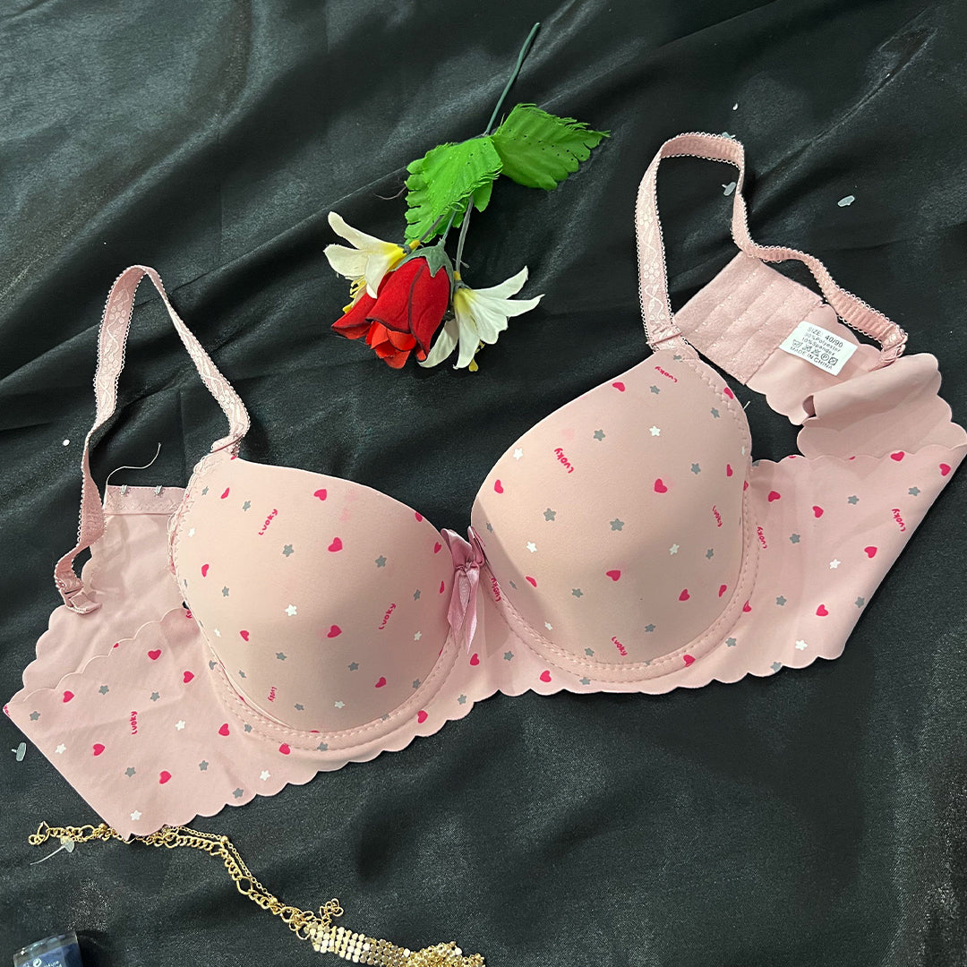 Elegant printed padded bra with a comfy band