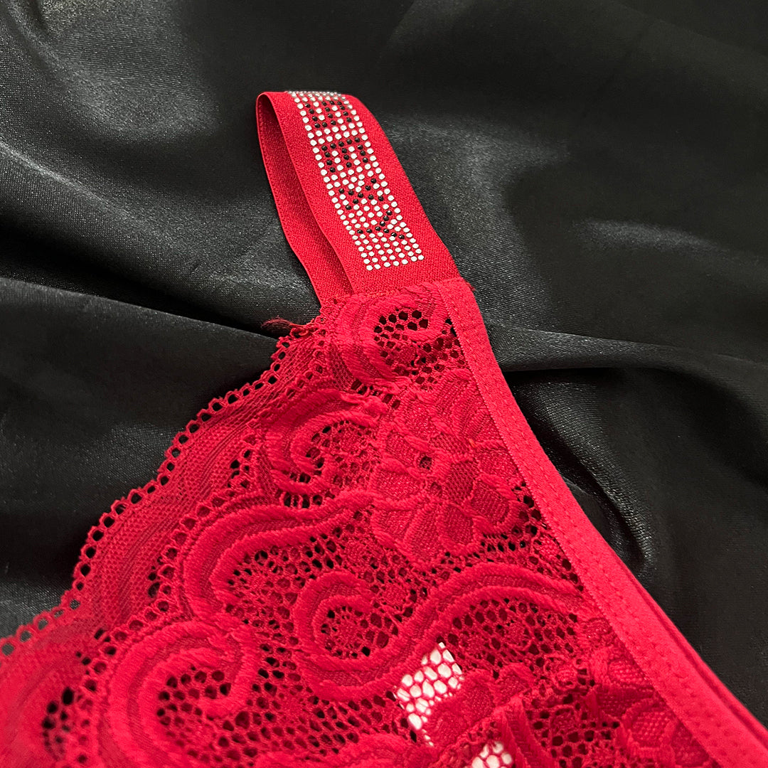 Glam Lace Rhinestone-Strap Thong - Sexy Panty For Aunty