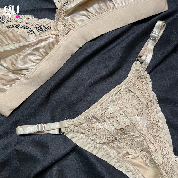 Silk and Sexy Bra Set for Plus Size Women Net on top to look floral