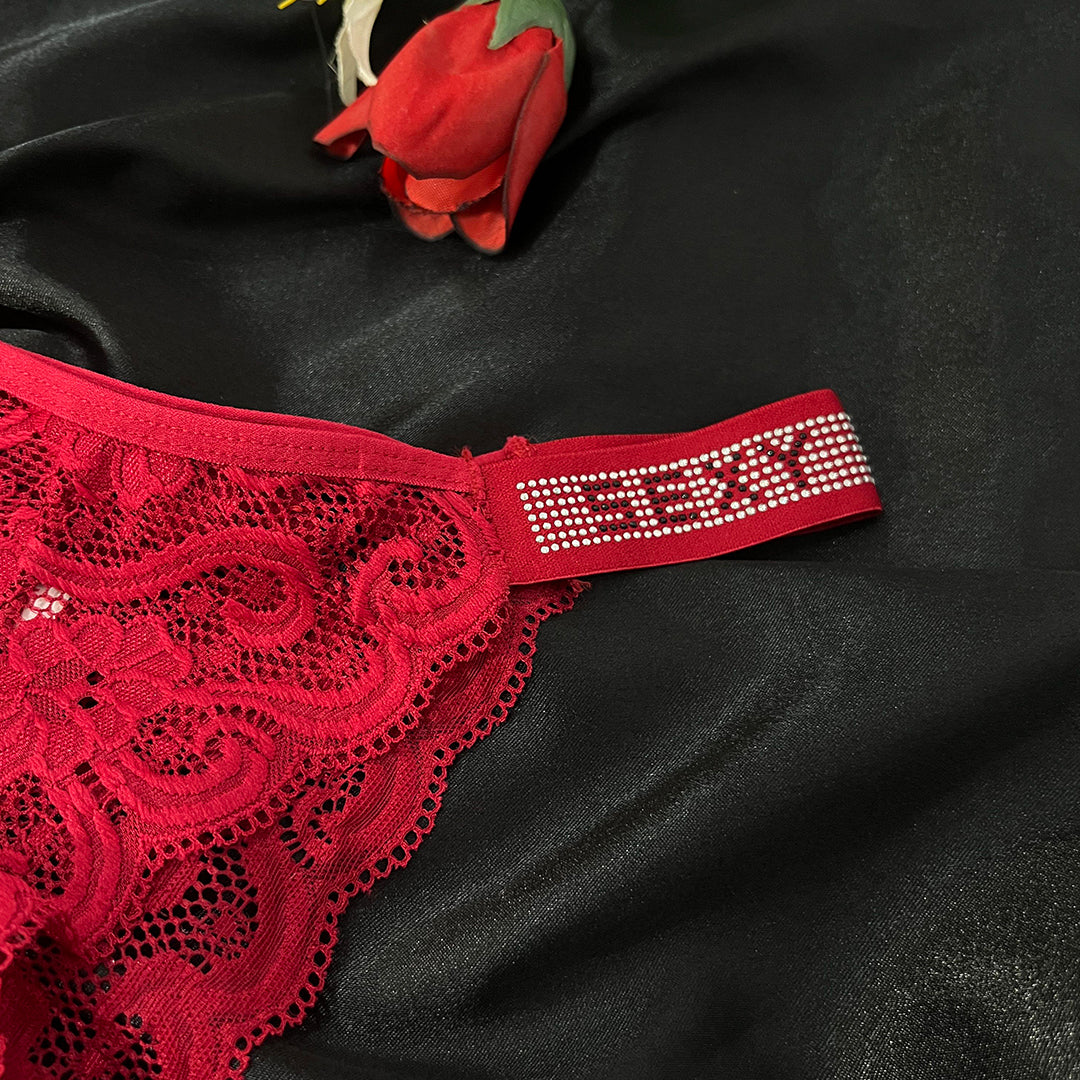 Glam Lace Rhinestone-Strap Thong - Sexy Panty For Aunty