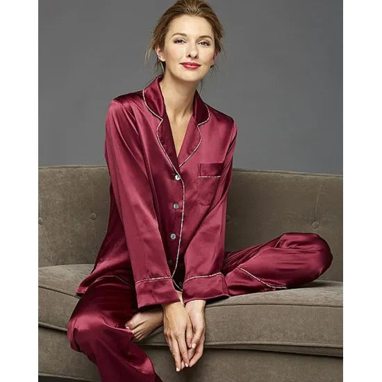 Women Silk Stuff Night Suit - Mehroon