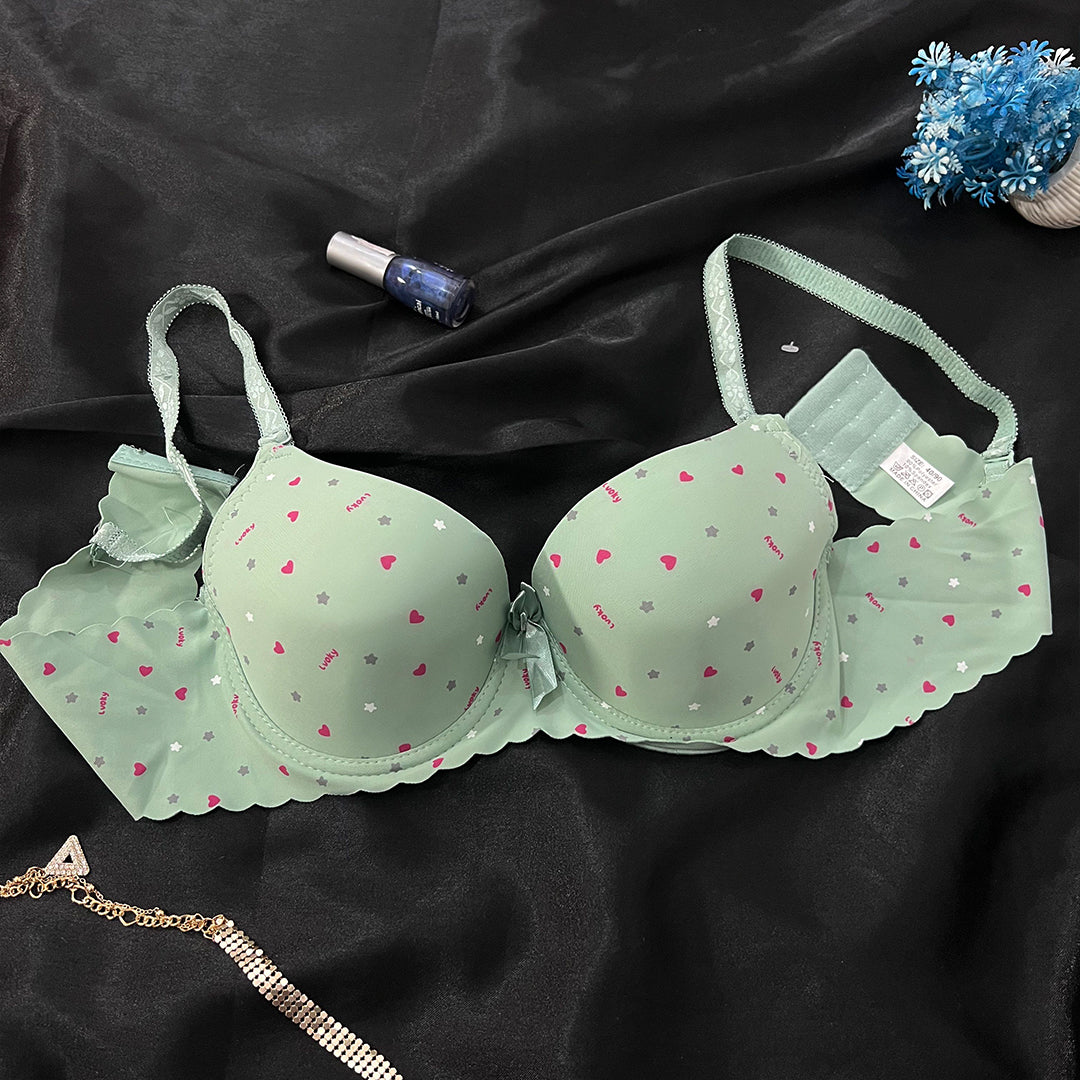 Elegant printed padded bra with a comfy band