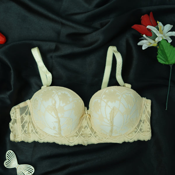Lace Gathered Half Cup Bra Soft Adjustable Double Foam | Ladies Push-up Bra