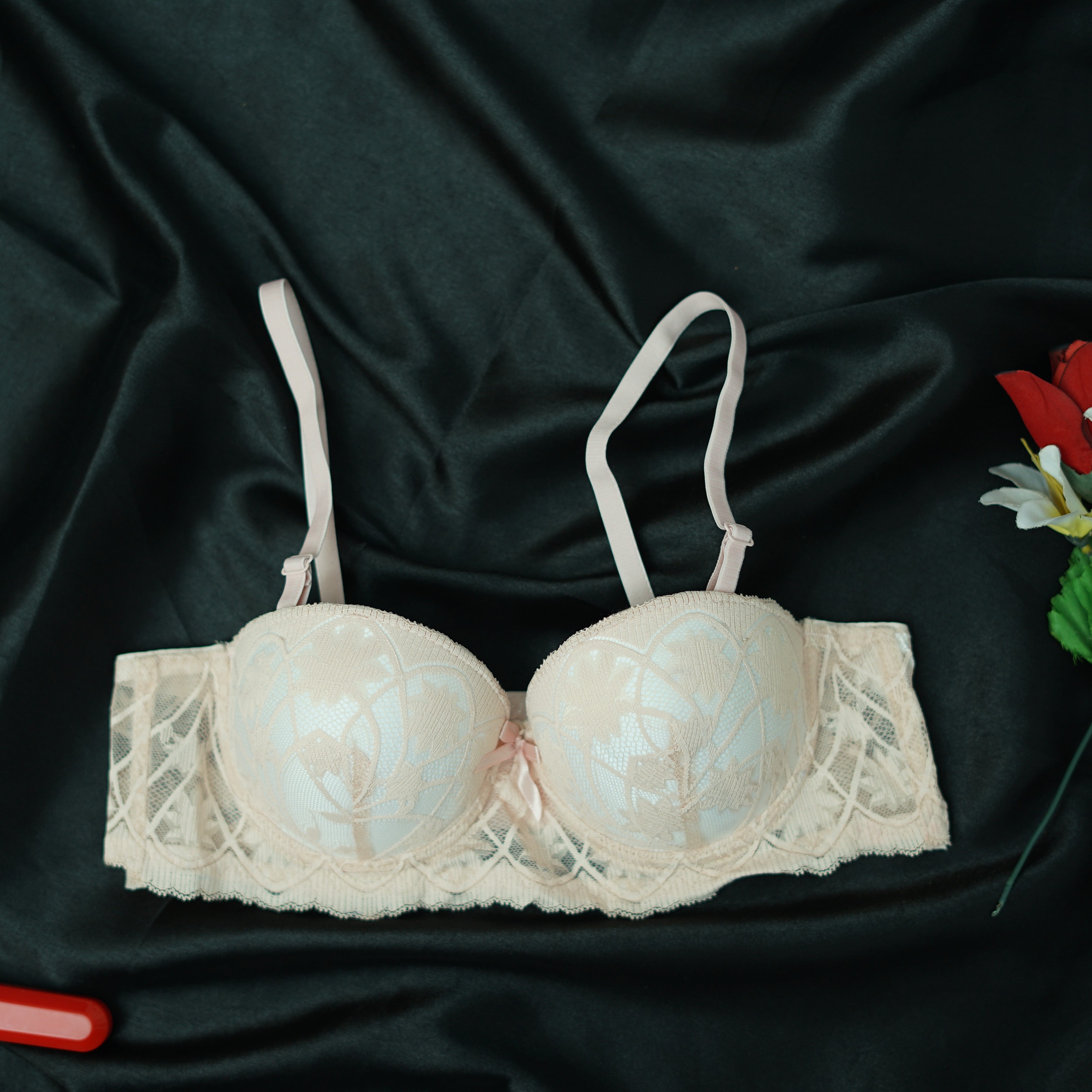 Lace Gathered Half Cup Bra Soft Adjustable Double Foam | Ladies Push-up Bra