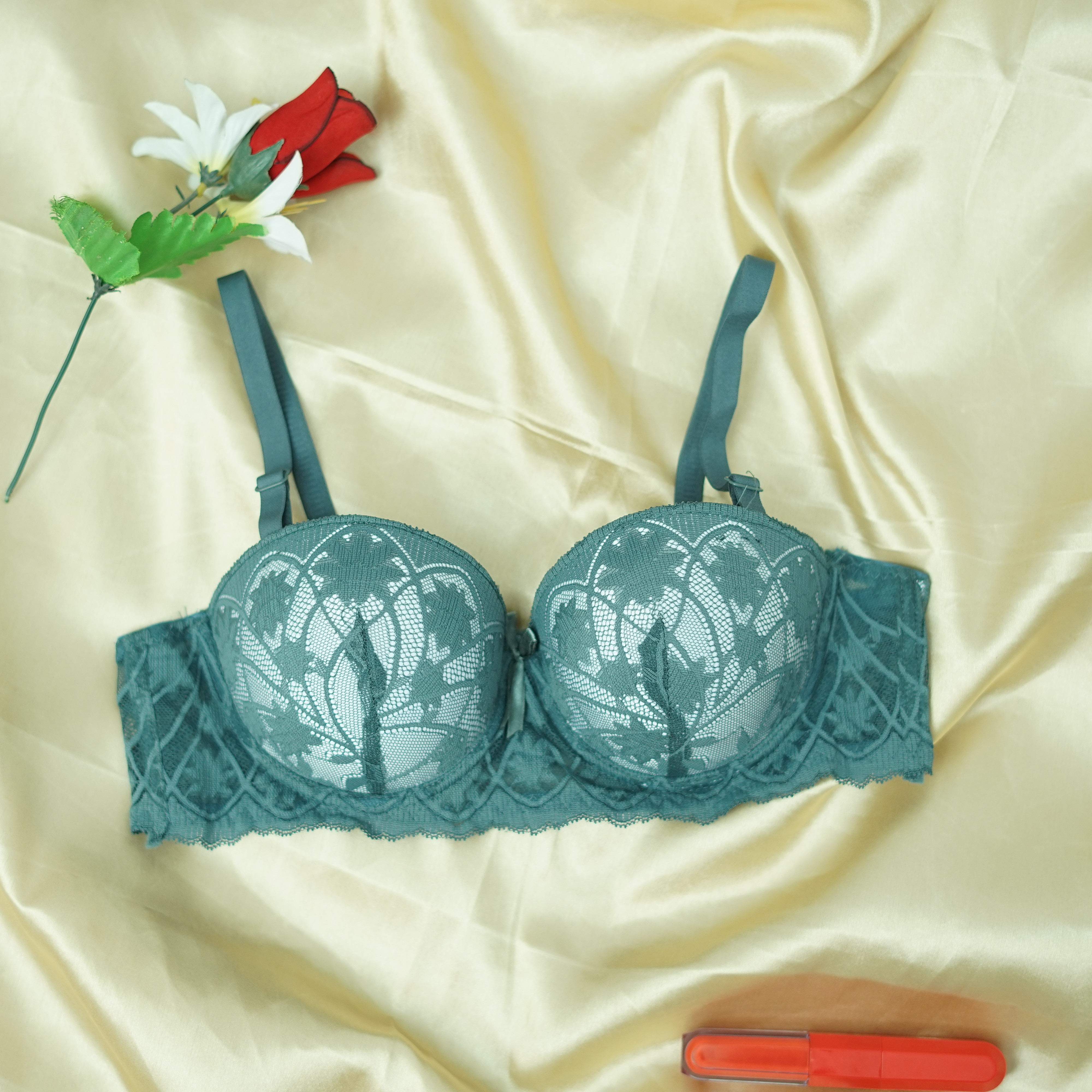 Lace Gathered Half Cup Bra Soft Adjustable Double Foam | Ladies Push-up Bra