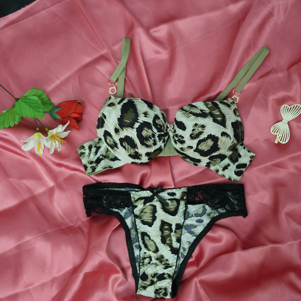3x Soft Padded Leopard Print Bra and Panty - bikni set