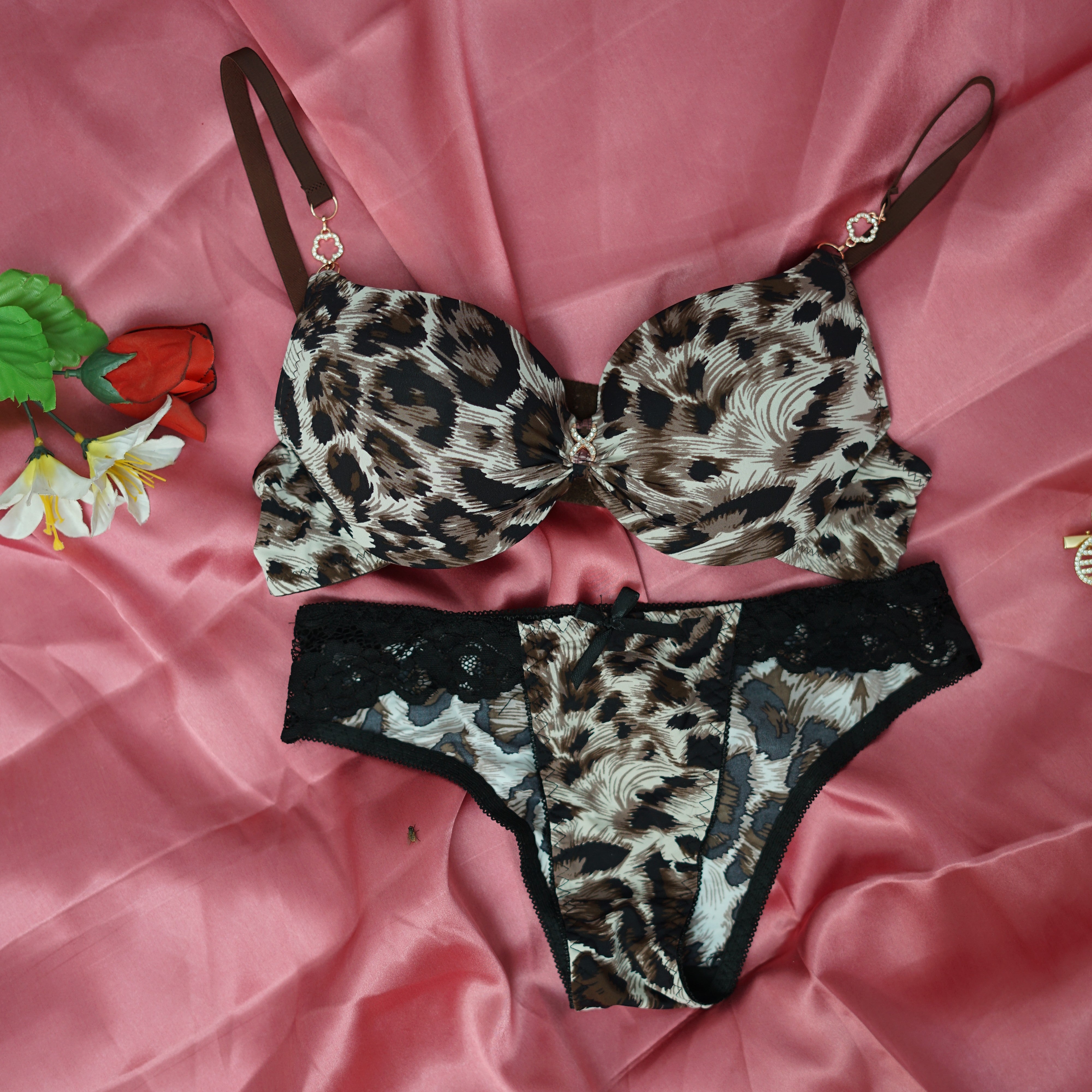 3x Soft Padded Leopard Print Bra and Panty - bikni set