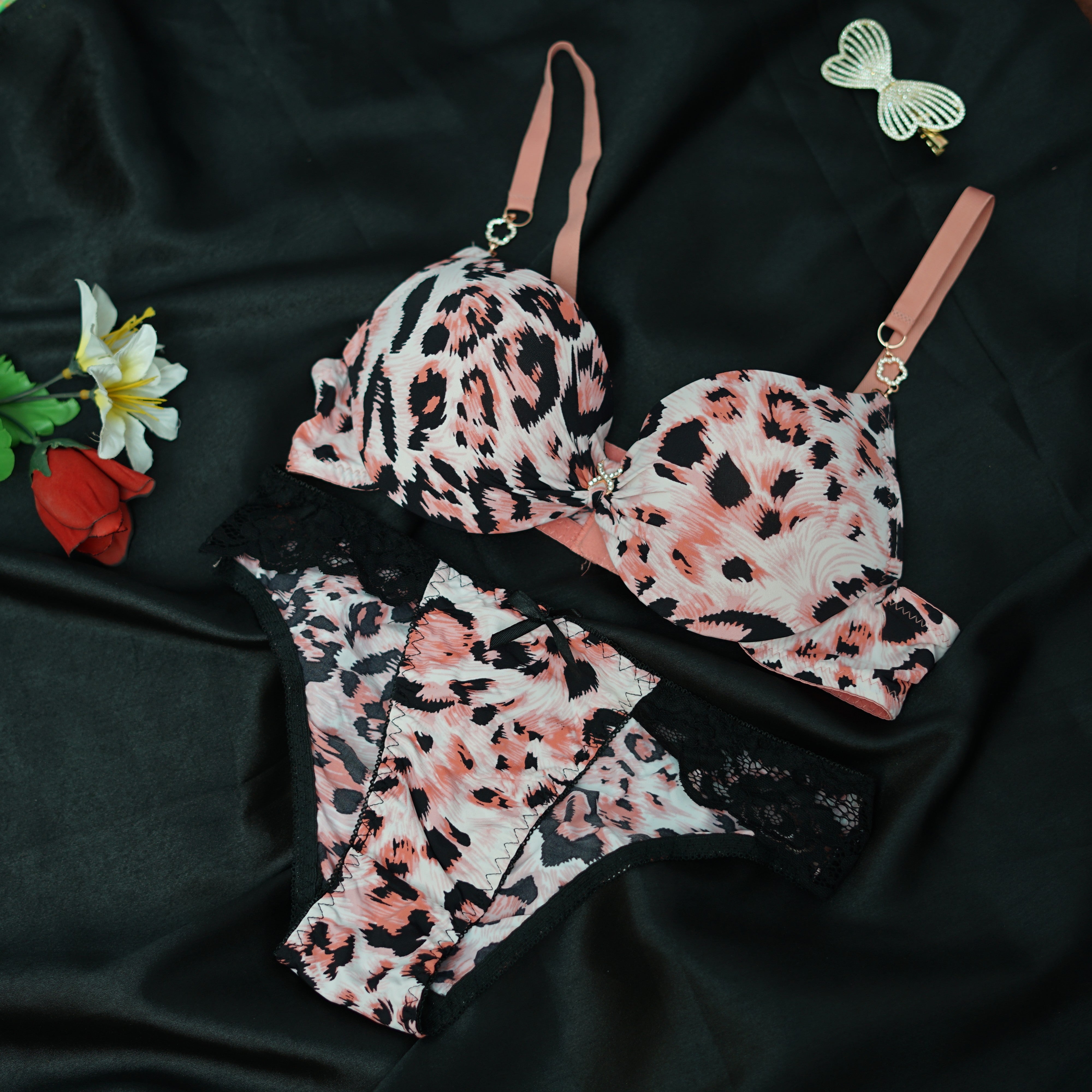 3x Soft Padded Leopard Print Bra and Panty - bikni set