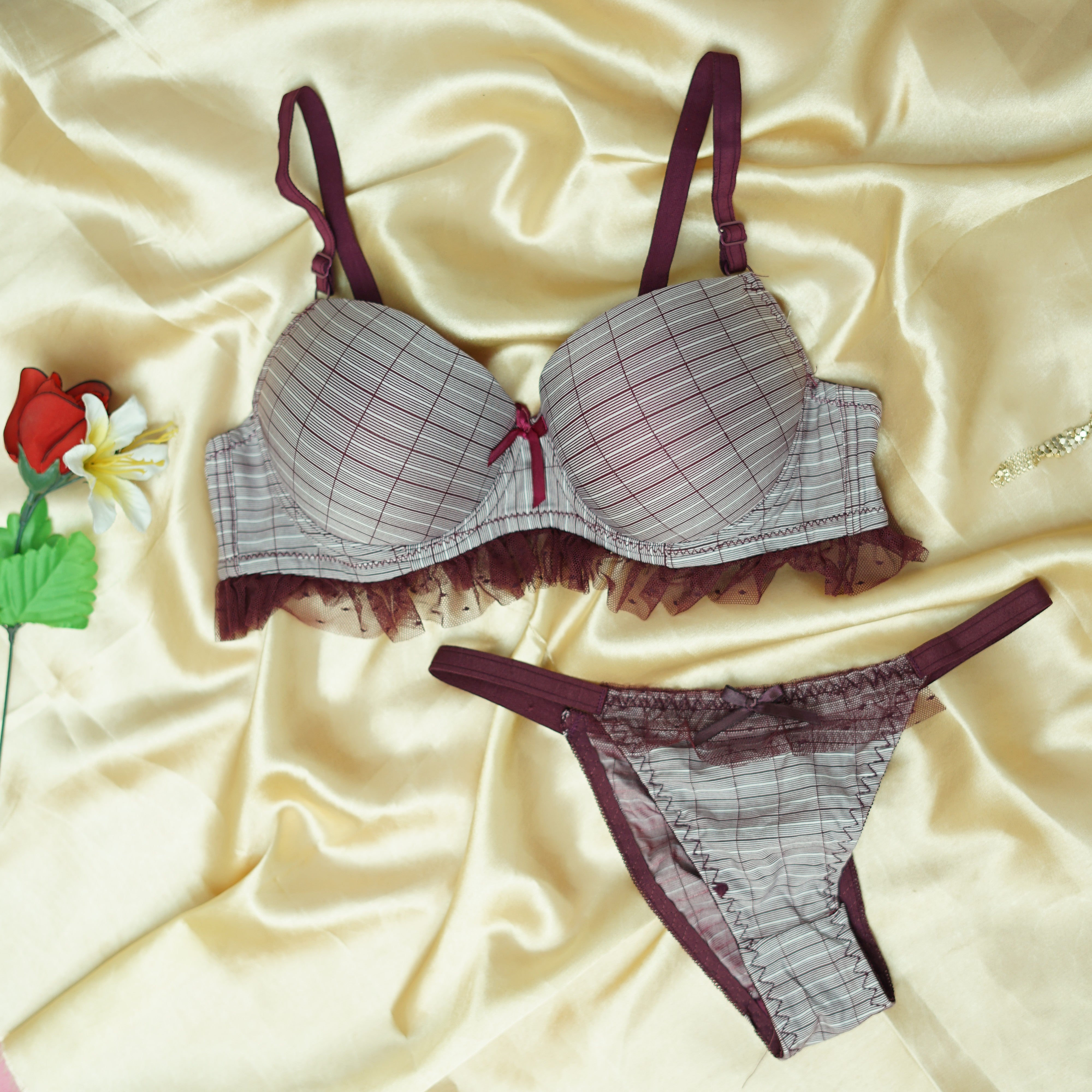Malai Soft Padded wired Bra and Strapped Panty Set
